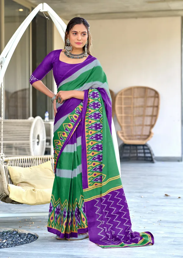 Handicraft_Beautiful_Handicraft_Pure_Soft_MulMulcotton_IKKAT_Hand_Blcok_Print_Saree_With_Blouce_Piece