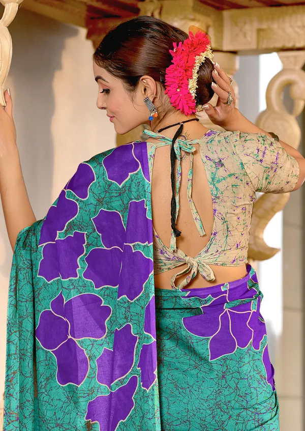 Handicraft_Beautiful_Handicraft_Pure_Soft_MulMulcotton_IKKAT_Hand_Blcok_Print_Saree_With_Blouce_Piece