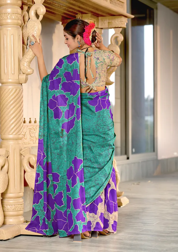 Handicraft_Beautiful_Handicraft_Pure_Soft_MulMulcotton_IKKAT_Hand_Blcok_Print_Saree_With_Blouce_Piece