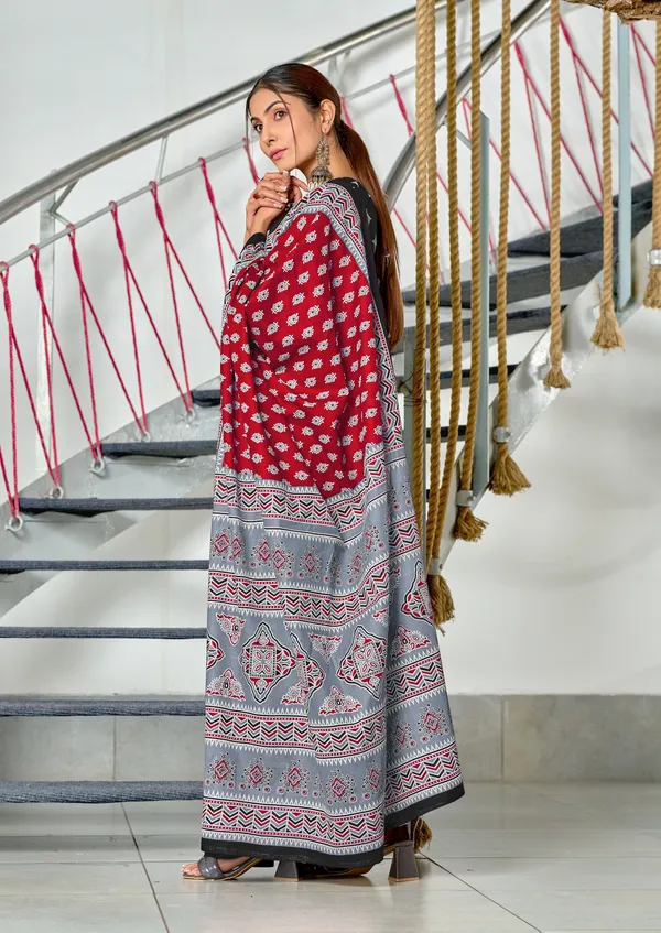 Handicraft_Beautiful_Handicraft_Pure_Soft_MulMulcotton_IKKAT_Hand_Blcok_Print_Saree_With_Blouce_Piece