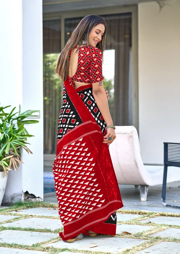Handicraft_Beautiful_Handicraft_Pure_Soft_MulMulcotton_IKKAT_Hand_Blcok_Print_Saree_With_Blouce_Piece