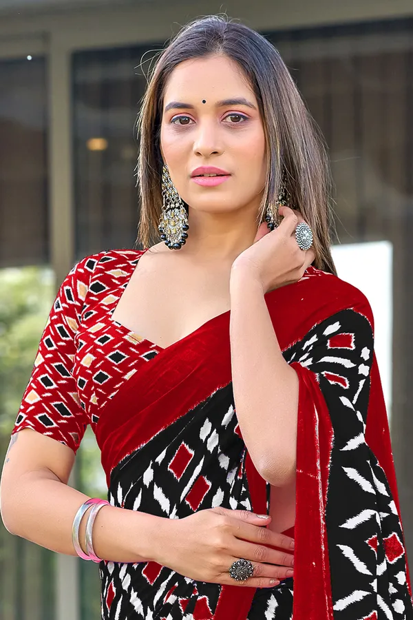 Handicraft_Beautiful_Handicraft_Pure_Soft_MulMulcotton_IKKAT_Hand_Blcok_Print_Saree_With_Blouce_Piece