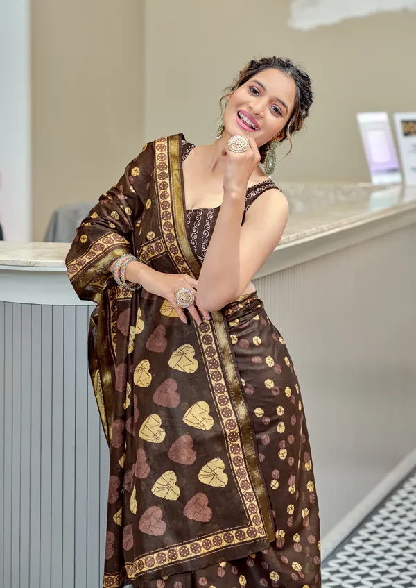 Brown__Beautiful_Zari_Border_Handicraft_Pure_Soft_MulMul_Jaipuri_Hand_Block_Print_Cotton_Saree_With_Blouse_Piece