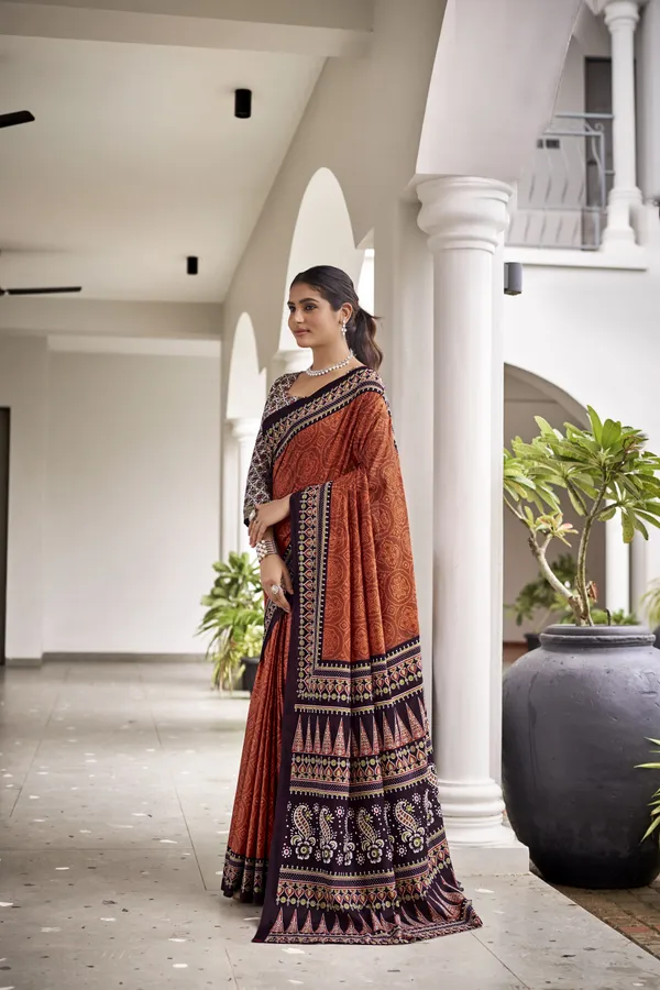 Beautiful_Handicraft_Pure_Soft_MulMul_Cotton_Ikkat_Hand_PrintedSaree_With_Blouse_Piece