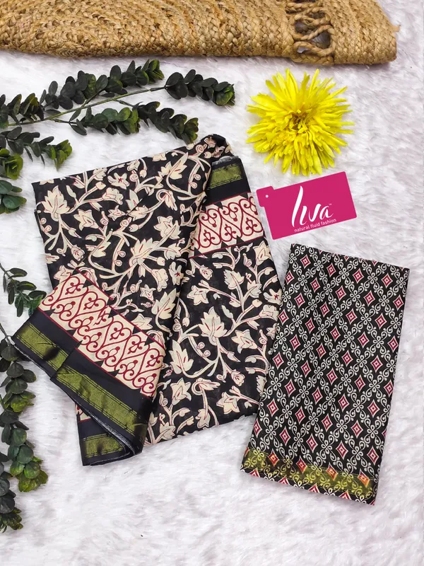 Beautiful_Handicraft_Pure_Soft_MulMul_Cotton_Block_Printed_Zari_Border_Saree_With_Blouse_Piece