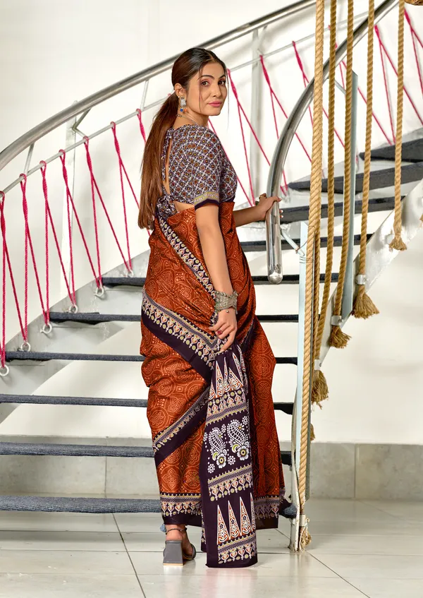 Handicraft_Beautiful_Handicraft_Pure_Soft_MulMulcotton_IKKAT_Hand_Blcok_Print_Saree_With_Blouce_Piece