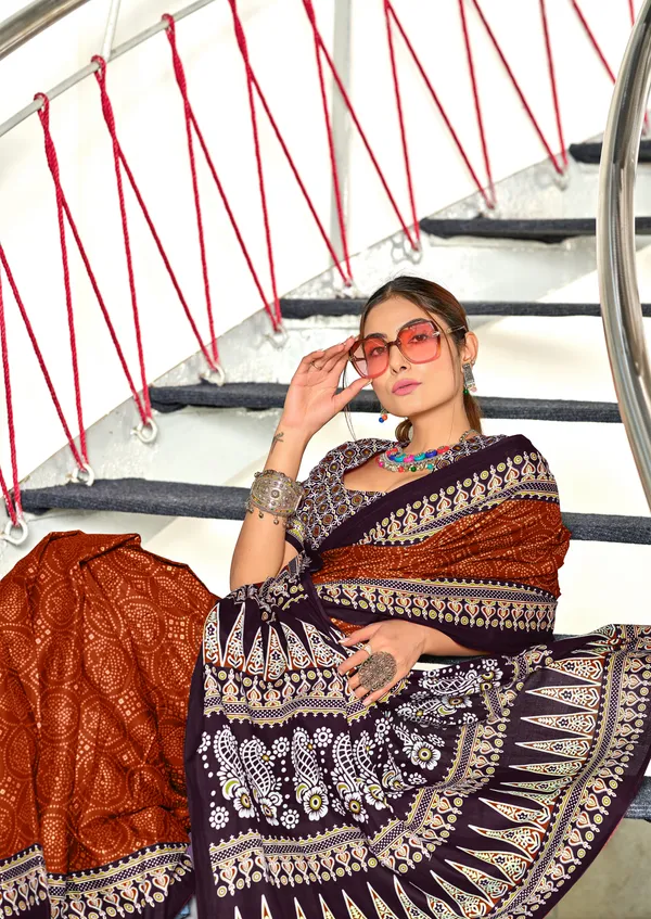 Handicraft_Beautiful_Handicraft_Pure_Soft_MulMulcotton_IKKAT_Hand_Blcok_Print_Saree_With_Blouce_Piece