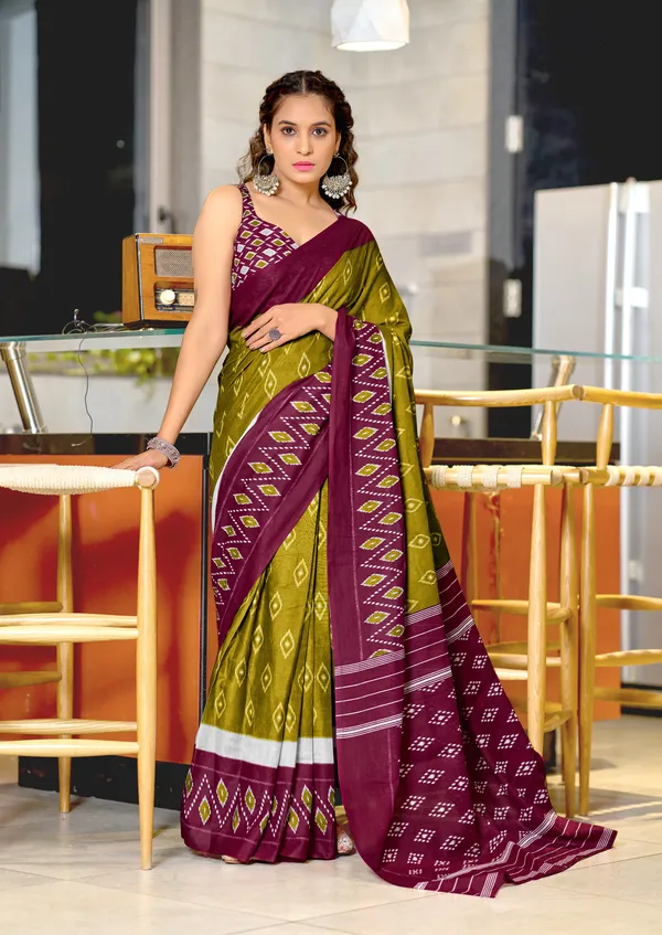 Handicraft_Beautiful_Handicraft_Pure_Soft_MulMulcotton_IKKAT_Hand_Blcok_Print_Saree_With_Blouce_Piece