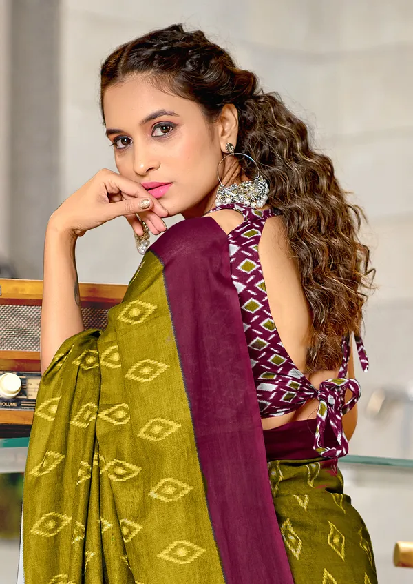 Handicraft_Beautiful_Handicraft_Pure_Soft_MulMulcotton_IKKAT_Hand_Blcok_Print_Saree_With_Blouce_Piece