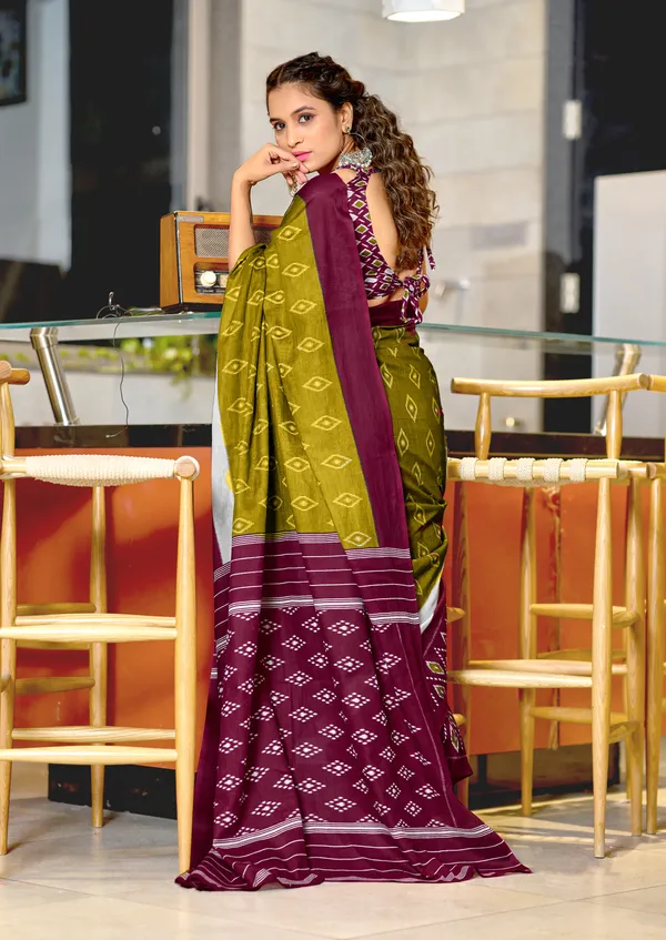Handicraft_Beautiful_Handicraft_Pure_Soft_MulMulcotton_IKKAT_Hand_Blcok_Print_Saree_With_Blouce_Piece