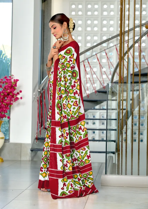 Handicraft_Beautiful_Handicraft_Pure_Soft_MulMulcotton_IKKAT_Hand_Blcok_Print_Saree_With_Blouce_Piece