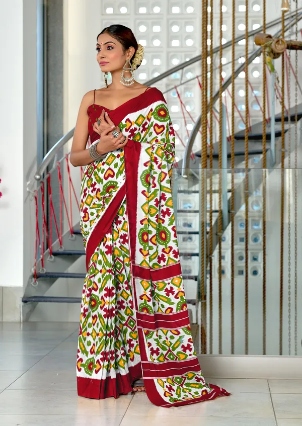 Handicraft_Beautiful_Handicraft_Pure_Soft_MulMulcotton_IKKAT_Hand_Blcok_Print_Saree_With_Blouce_Piece