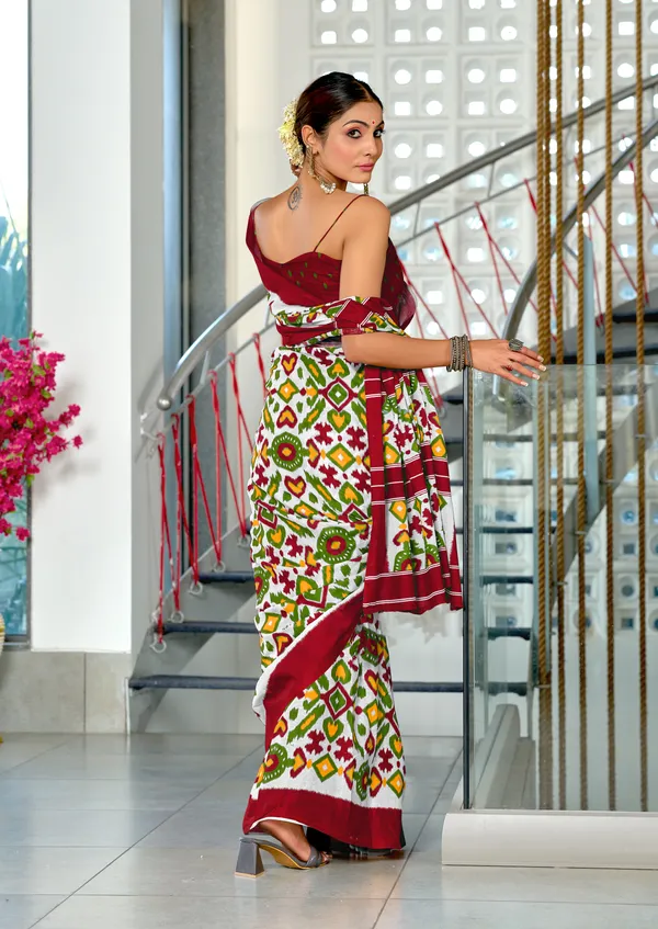Handicraft_Beautiful_Handicraft_Pure_Soft_MulMulcotton_IKKAT_Hand_Blcok_Print_Saree_With_Blouce_Piece