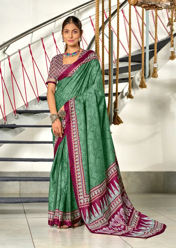 Handicraft_Beautiful_Handicraft_Pure_Soft_MulMulcotton_IKKAT_Hand_Blcok_Print_Saree_With_Blouce_Piece