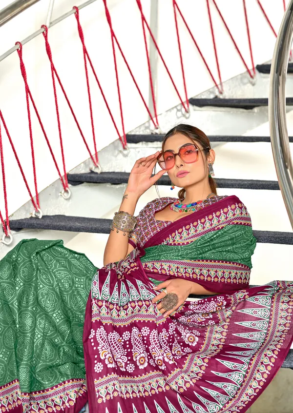 Handicraft_Beautiful_Handicraft_Pure_Soft_MulMulcotton_IKKAT_Hand_Blcok_Print_Saree_With_Blouce_Piece