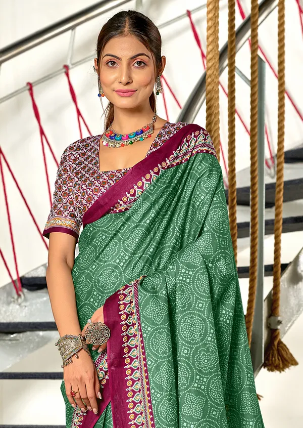 Handicraft_Beautiful_Handicraft_Pure_Soft_MulMulcotton_IKKAT_Hand_Blcok_Print_Saree_With_Blouce_Piece