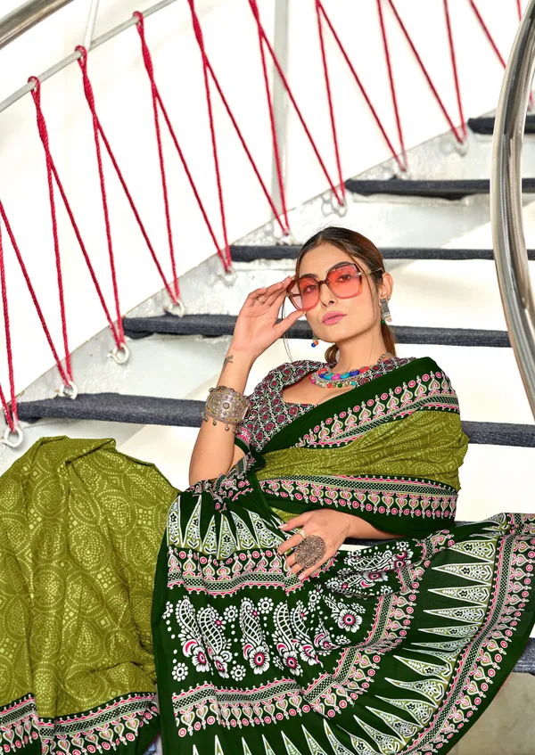 Handicraft_Beautiful_Handicraft_Pure_Soft_MulMulcotton_IKKAT_Hand_Blcok_Print_Saree_With_Blouce_Piece