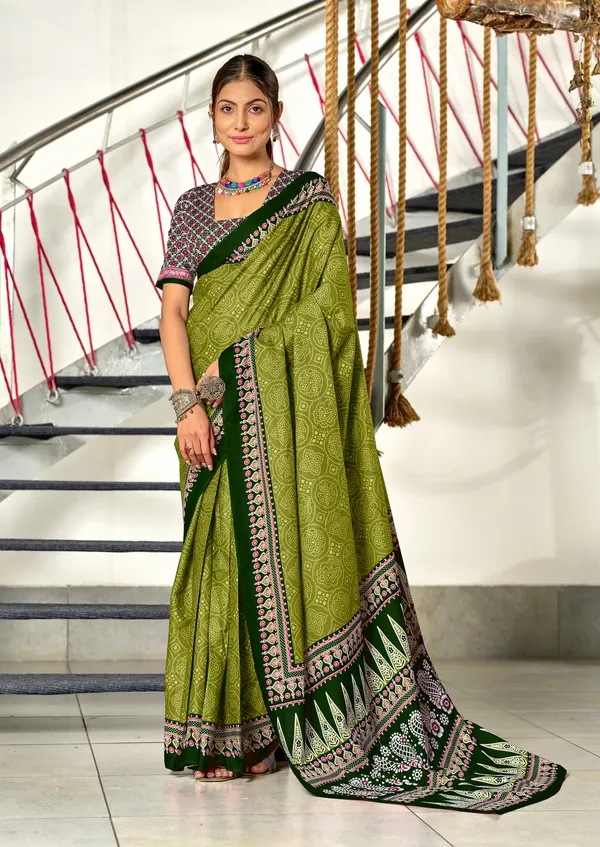 Handicraft_Beautiful_Handicraft_Pure_Soft_MulMulcotton_IKKAT_Hand_Blcok_Print_Saree_With_Blouce_Piece