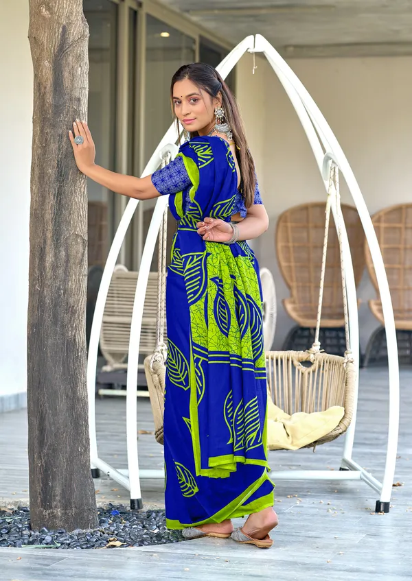 Handicraft_Beautiful_Handicraft_Pure_Soft_MulMulcotton_IKKAT_Hand_Blcok_Print_Saree_With_Blouce_Piece