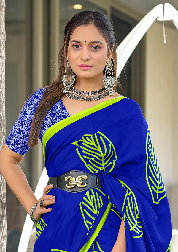 Handicraft_Beautiful_Handicraft_Pure_Soft_MulMulcotton_IKKAT_Hand_Blcok_Print_Saree_With_Blouce_Piece