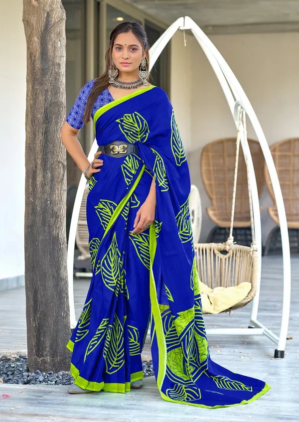Handicraft_Beautiful_Handicraft_Pure_Soft_MulMulcotton_IKKAT_Hand_Blcok_Print_Saree_With_Blouce_Piece