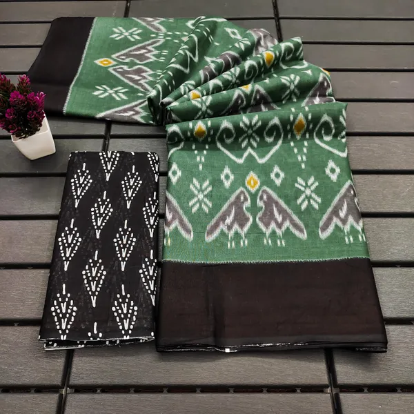 HANDICRAFT_WOMEN'S_BLOCK_PRINT_PURE_SOFT_COTTON_SAREE_WITH_BLOUSE_PIECE_With_Blouse_Piece