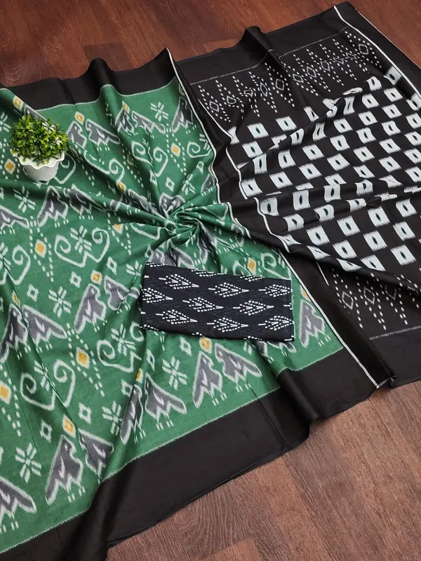 HANDICRAFT_WOMEN'S_BLOCK_PRINT_PURE_SOFT_COTTON_SAREE_WITH_BLOUSE_PIECE_With_Blouse_Piece