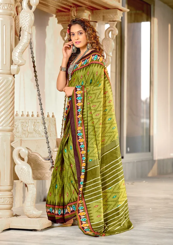 Handicraft_Beautiful_Handicraft_Pure_Soft_MulMulcotton_IKKAT_Hand_Blcok_Print_Saree_With_Blouce_Piece