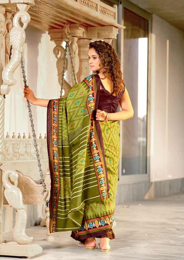 Handicraft_Beautiful_Handicraft_Pure_Soft_MulMulcotton_IKKAT_Hand_Blcok_Print_Saree_With_Blouce_Piece