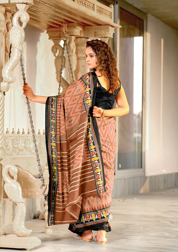 Handicraft_Beautiful_Handicraft_Pure_Soft_MulMulcotton_IKKAT_Hand_Blcok_Print_Saree_With_Blouce_Piece