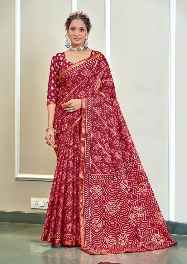 Beautiful_Zari_Border_Handicraft_Pure_Soft_MulMul_Ikkat_Hand_Print_Cotton_Saree_With_Blouse_Piece