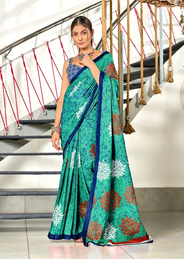 Handicraft_Beautiful_Handicraft_Pure_Soft_MulMulcotton_IKKAT_Hand_Blcok_Print_Saree_With_Blouce_Piece