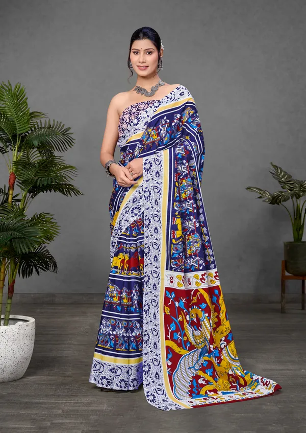 Violet_Color_With_White_Shibori_Print_Pure_Soft_Cotton_Saree_With_Blouse_Piece