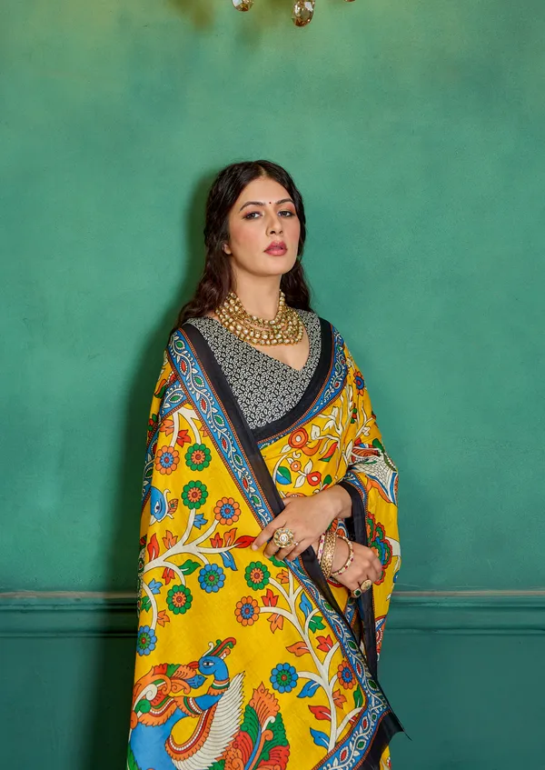 Beautiful_Handicraft_Pure_Soft_MulMulcotton_Meenakari_Hand_Print_Saree_With_Blouse_Piece