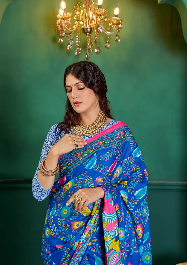 Beautiful_Handicraft_Pure_Soft_MulMul_Cotton_Meenakari_Hand_Print_Saree_With_Blouse_Piece