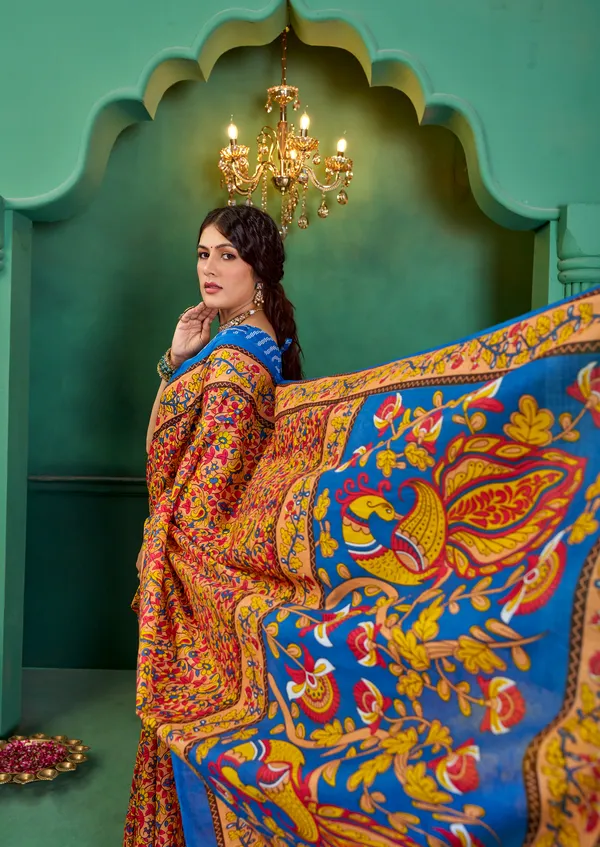 Beautiful_Handicraft_Pure_Soft_MulMul_Cotton_Meenakari_Hand_Print_Saree_With_Blouse_Piece