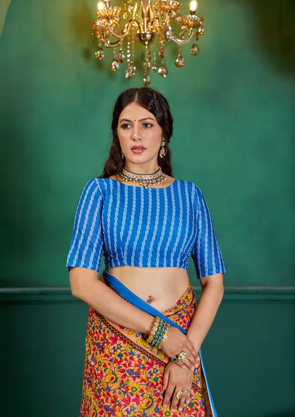 Beautiful_Handicraft_Pure_Soft_MulMul_Cotton_Meenakari_Hand_Print_Saree_With_Blouse_Piece