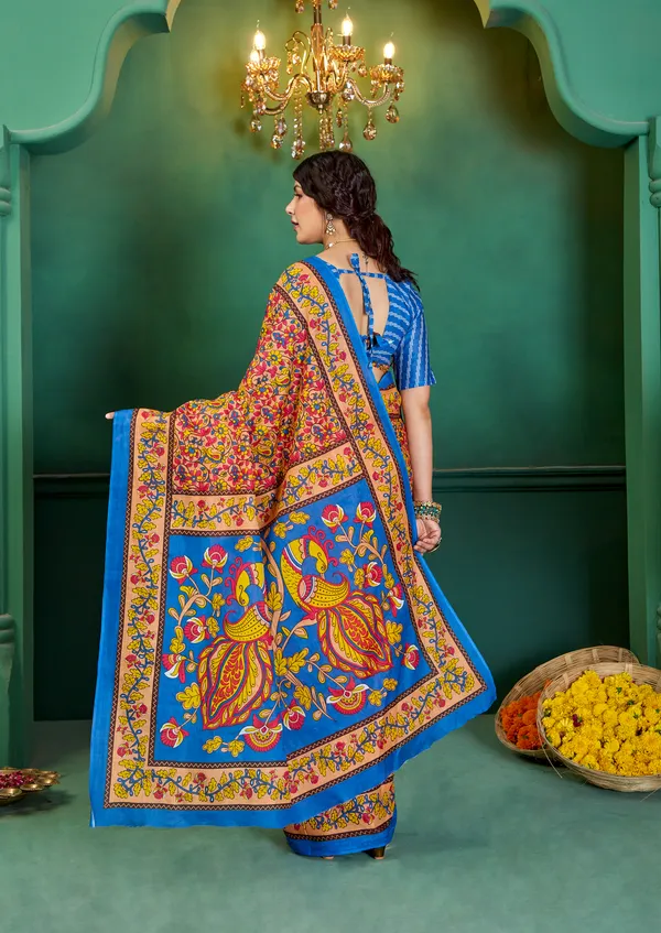 Beautiful_Handicraft_Pure_Soft_MulMul_Cotton_Meenakari_Hand_Print_Saree_With_Blouse_Piece