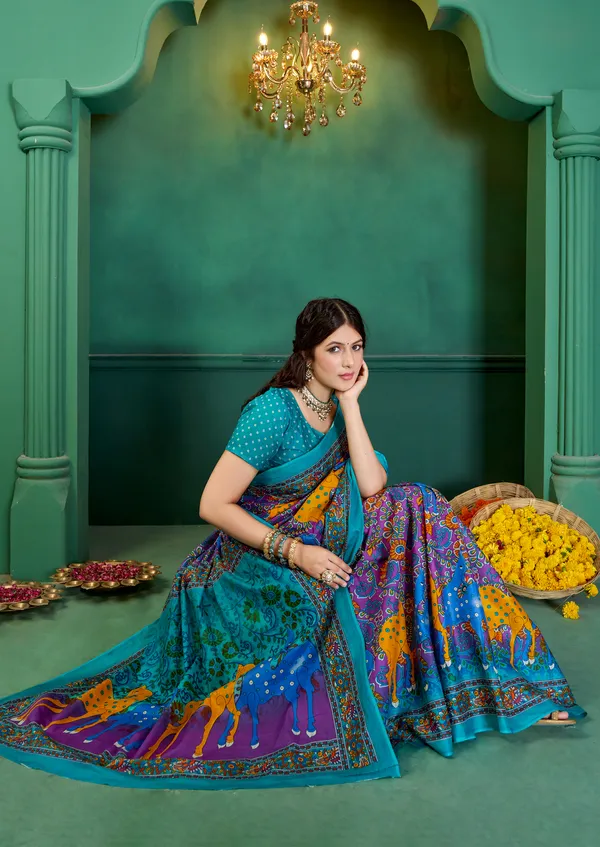 Beautiful_Handicraft_Pure_Soft_MulMul_Cotton_Meenakari_Hand_Print_Saree_With_Blouse_Piece