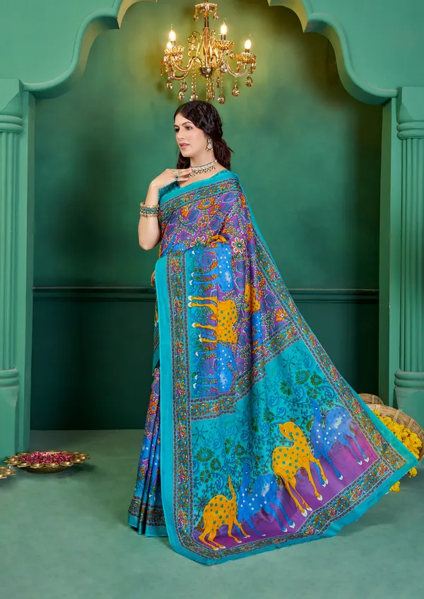 Beautiful_Handicraft_Pure_Soft_MulMul_Cotton_Meenakari_Hand_Print_Saree_With_Blouse_Piece