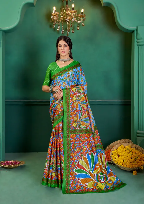 Beautiful_Handicraft_Pure_Soft_MulMul_Cotton_Meenakari_Hand_Print_Saree_With_Blouse_Piece
