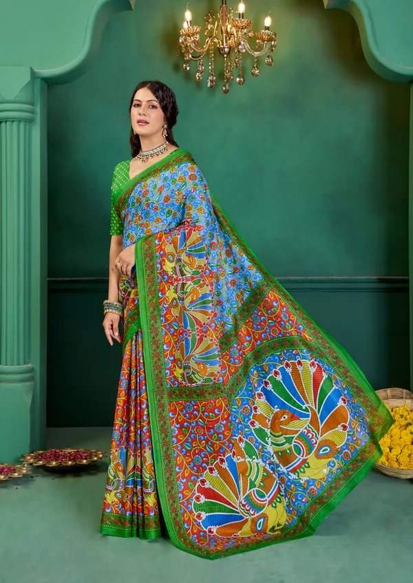Beautiful_Handicraft_Pure_Soft_MulMul_Cotton_Meenakari_Hand_Print_Saree_With_Blouse_Piece