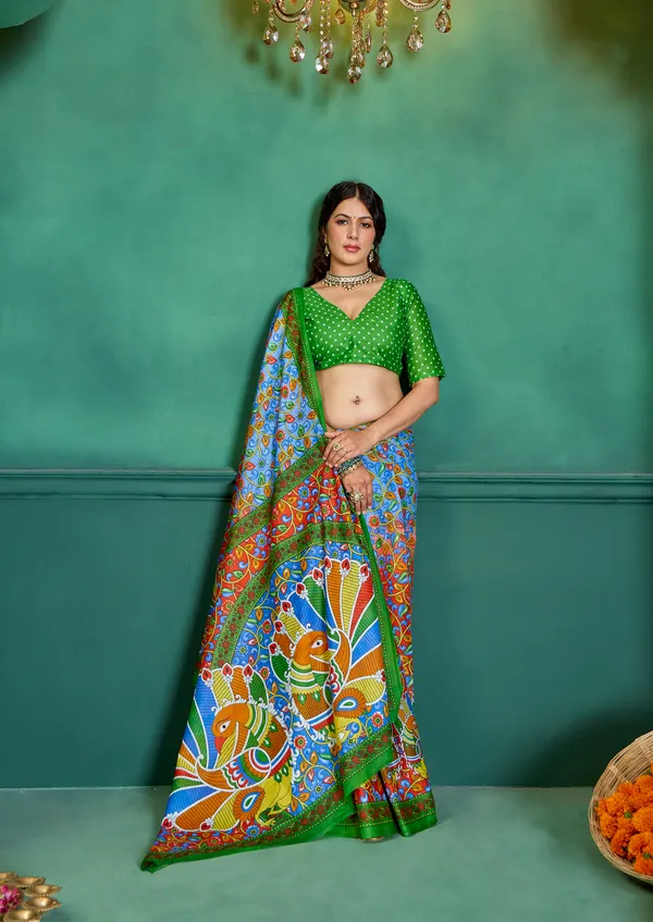 Beautiful_Handicraft_Pure_Soft_MulMul_Cotton_Meenakari_Hand_Print_Saree_With_Blouse_Piece