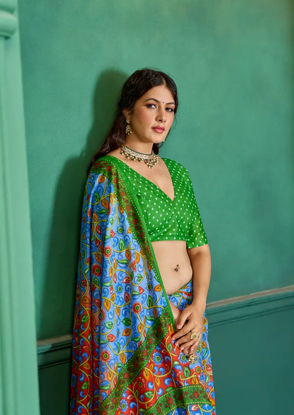 Beautiful_Handicraft_Pure_Soft_MulMul_Cotton_Meenakari_Hand_Print_Saree_With_Blouse_Piece