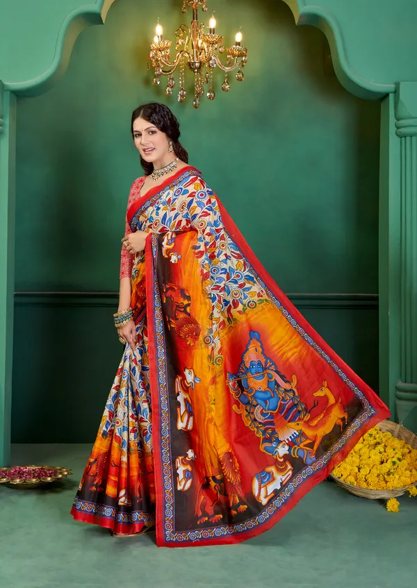 Beautiful_Handicraft_Pure_Soft_MulMul_Cotton_Meenakari_Hand_Print_Saree_With_Blouse_Piece