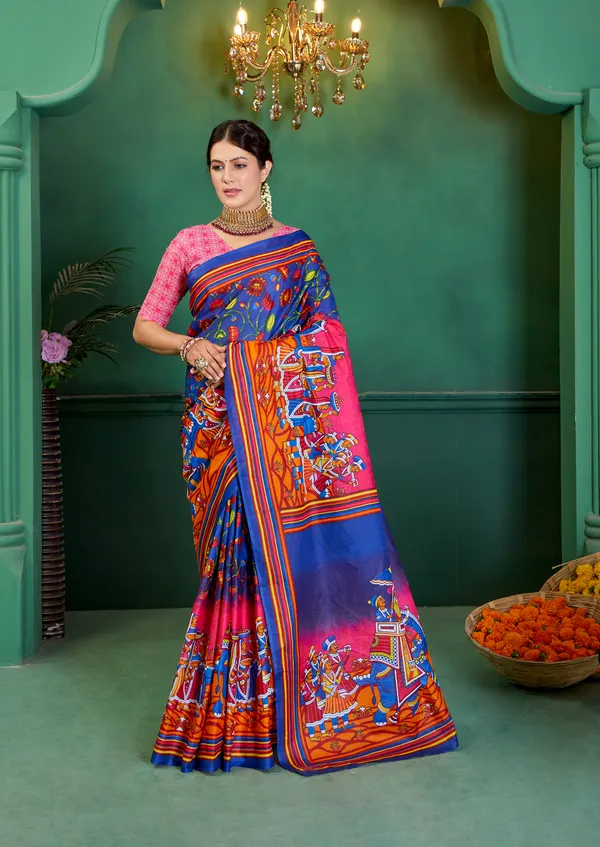 Beautiful_Handicraft_Pure_Soft_MulMul_Cotton_Meenakari_Hand_Print_Saree_With_Blouse_Piece