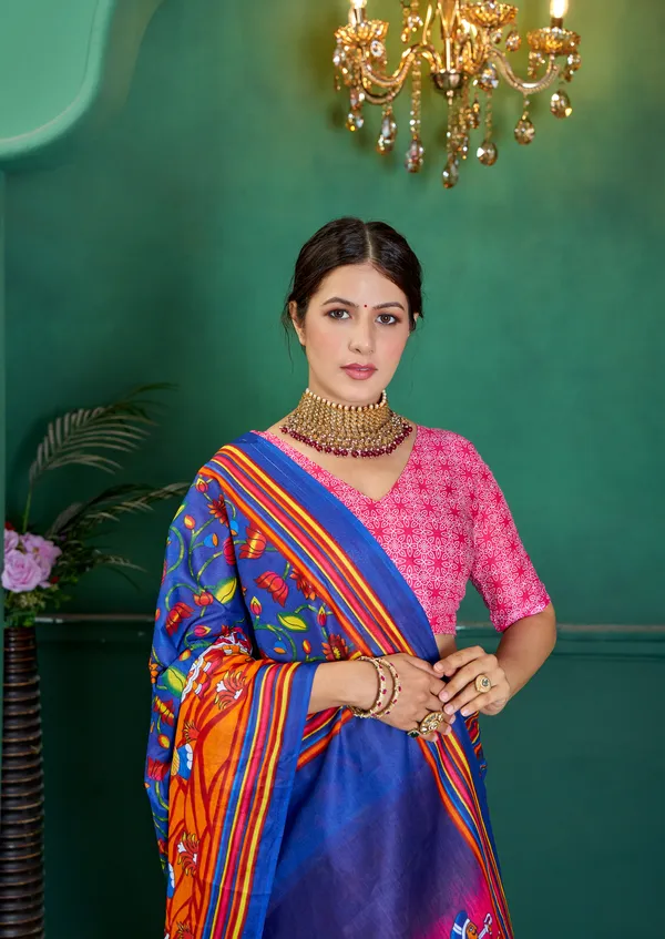 Beautiful_Handicraft_Pure_Soft_MulMul_Cotton_Meenakari_Hand_Print_Saree_With_Blouse_Piece