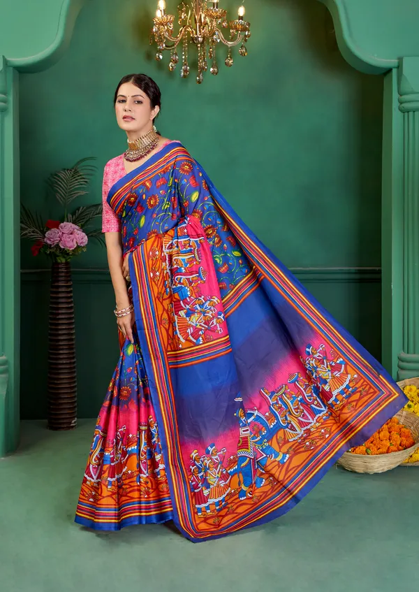 Beautiful_Handicraft_Pure_Soft_MulMul_Cotton_Meenakari_Hand_Print_Saree_With_Blouse_Piece