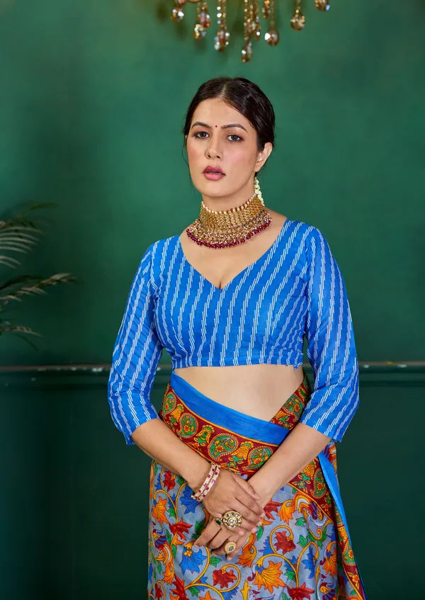 Beautiful_Handicraft_Pure_Soft_MulMul_Cotton_Meenakari_Hand_Print_Saree_With_Blouce_Piece