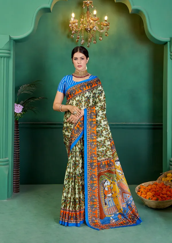 Beautiful_Handicraft_Pure_Soft_MulMul_Cotton_Meenakari_Hand_Print_Saree_With_Blouse_Piece